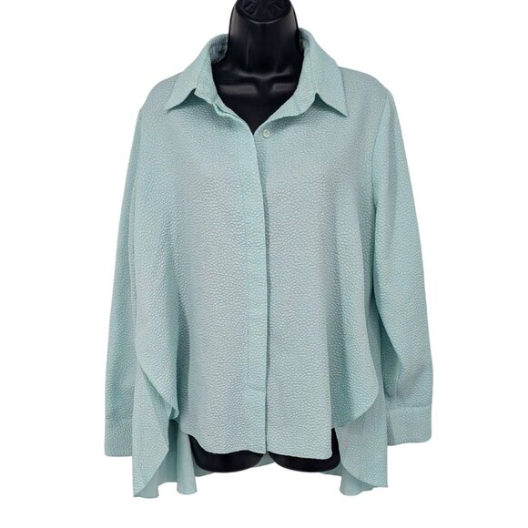 Tuckernuck Button Up Tunic Women Size L Hi Low Textured Coastal Lagenlook Modern - Picture 1 of 9